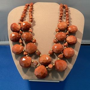 BEAUTIFUL NATURAL RED SAND STONE DOUBLE LAYER STATEMENT NECKLACE